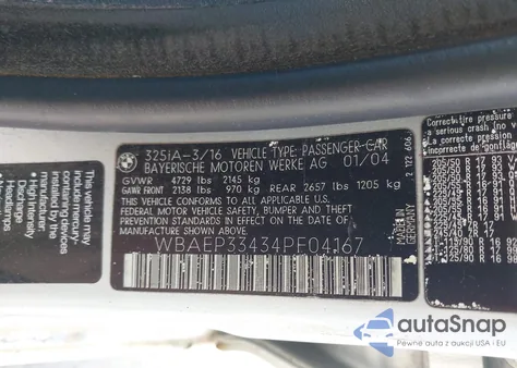 2004 BMW 325Xit из США, поврежденный, VIN WBAEP33434PF04167